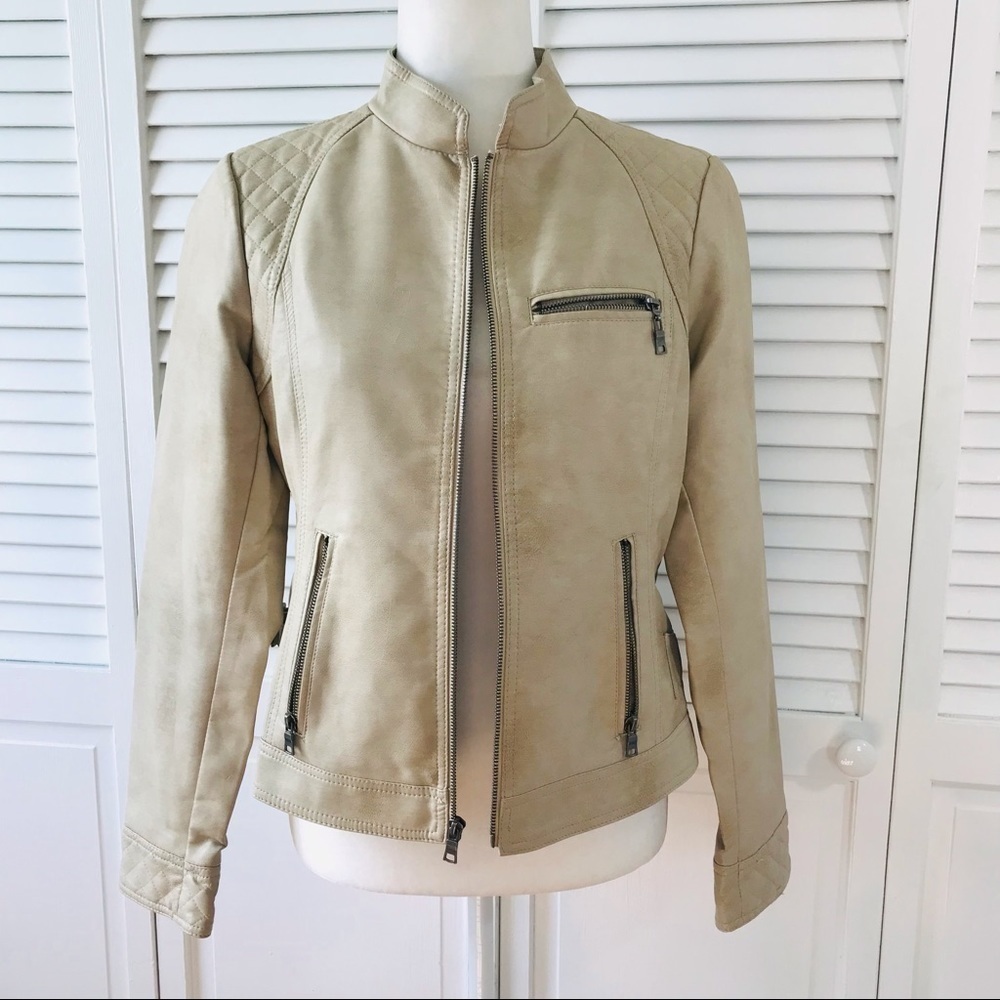 GIACCCA Tan Faux Leather Distressed Jacket Size S - Picture 4 of 9